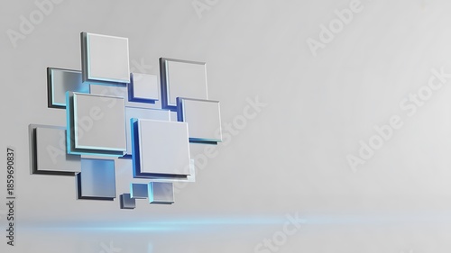 Abstract geometric art with blue and white shapes