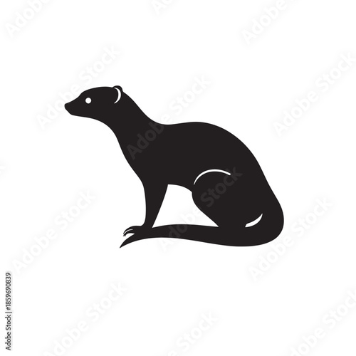 A sleek black vector illustration of a mongoose in a sitting pose against a white background.