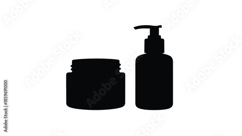 Silhouette of a pump bottle and a jar minimalist cosmetic product design