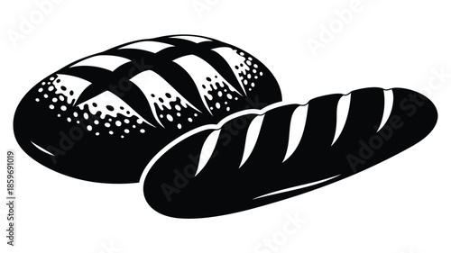 Illustration of two types of bread a loaf and a baguette