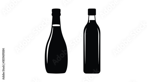 Two silhouetted glass bottles stand side by side on a white background