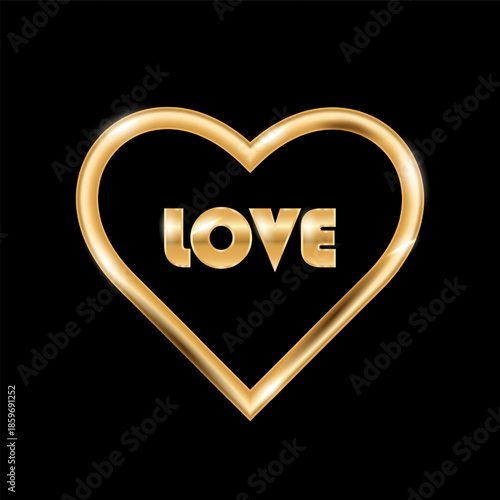 A set of pink metal badges with black hearts on a dark background. Valentine's Day hearts, for your designs. Vector illustration.