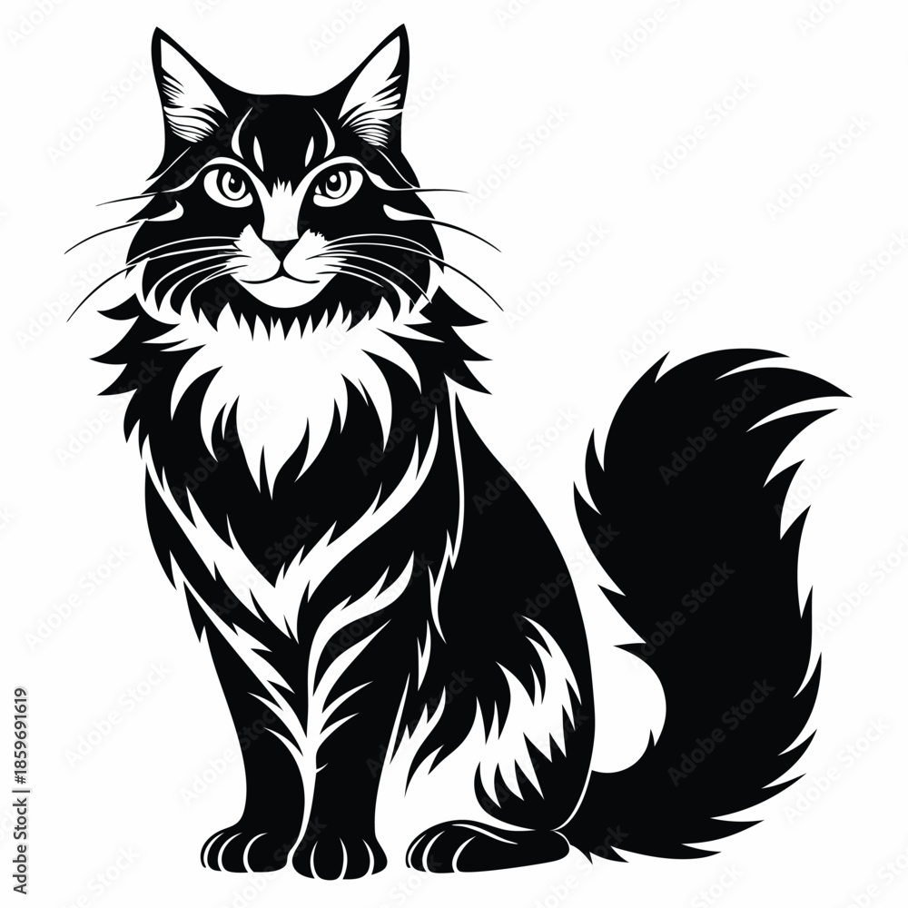 Obraz premium maine coon cat line art silhouette vector illustration