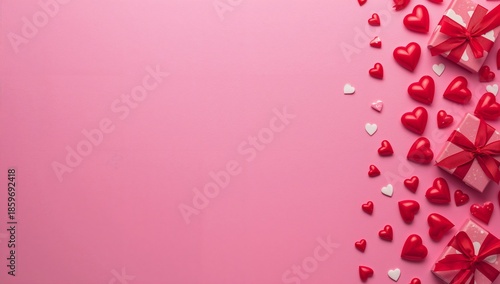 Gifts and Hearts on Pink Surface for Celebration or Special Occasion