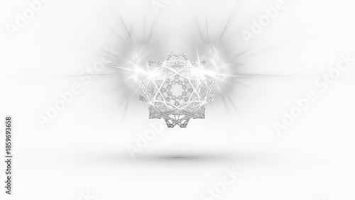 Abstract geometric design with radiant light and shadow on white background