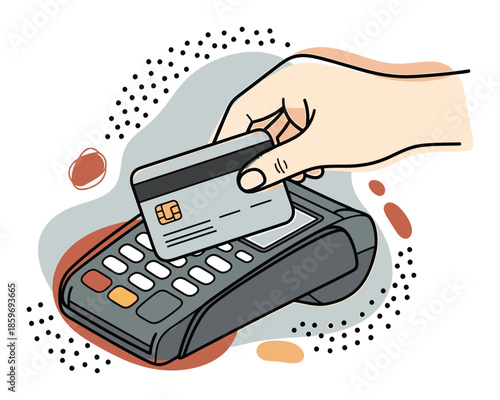Playful Hand-Drawn Credit Card Payment Vector with Organic Shapes