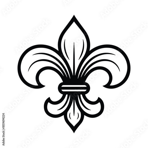 Black Silhouette of Fleur de Lis Decorative Symbol in Black and White Isolated on White Background Vector for Logo, Decoration and Design
