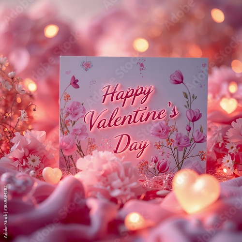 Valentines Day Celebration With Decorations and Flowers on a Pink Background