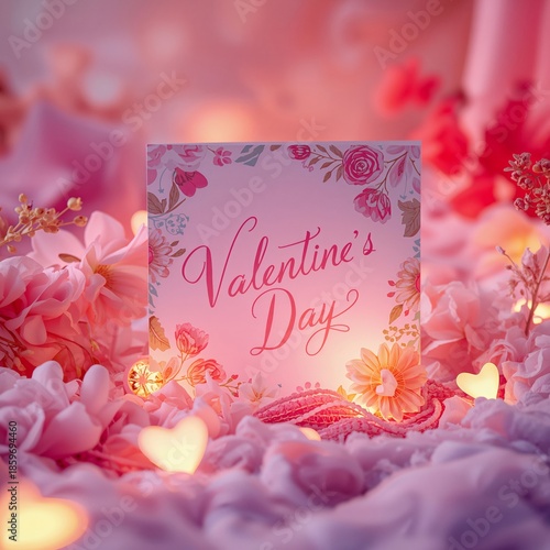 Valentines Day Celebration With Hearts and Flowers on a Pink Background