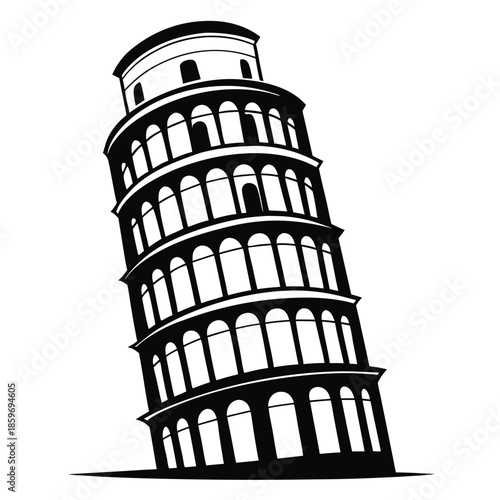 leaning tower line art silhouette vector illustration