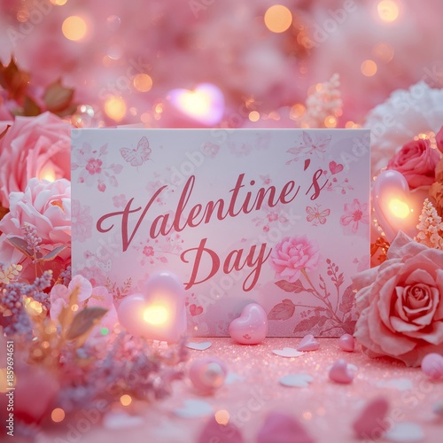 Valentines Day Celebration With Pink Roses and Hearts in a Cozy Pink Setting