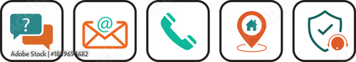 Customer Support and Contact Icons Set, Help Desk, Email, Phone, Location and Security Vector