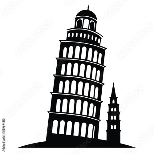 leaning tower line art silhouette vector illustration