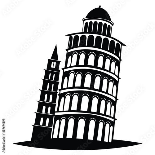 leaning tower line art silhouette vector illustration