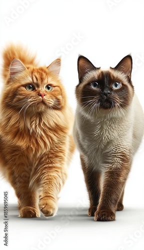 Wallpaper Mural Two cute fluffy cats walking forward together isolated on white background studio shot Torontodigital.ca