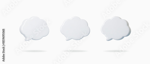 White 3D speech bubble icon with soft rounded shape, perfect for chat interfaces, messaging apps, and social media conversation design templates.