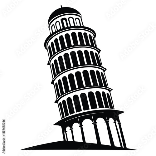 leaning tower line art silhouette vector illustration