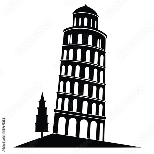 leaning tower line art silhouette vector illustration