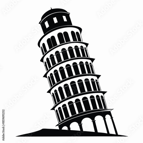 leaning tower line art silhouette vector illustration