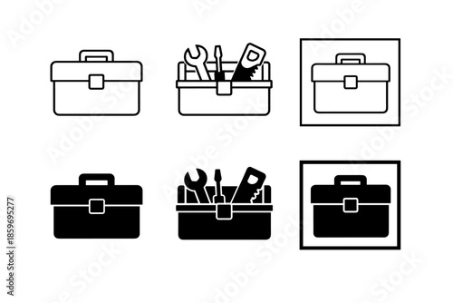 Collection of toolbox and briefcase icons in outline and solid styles