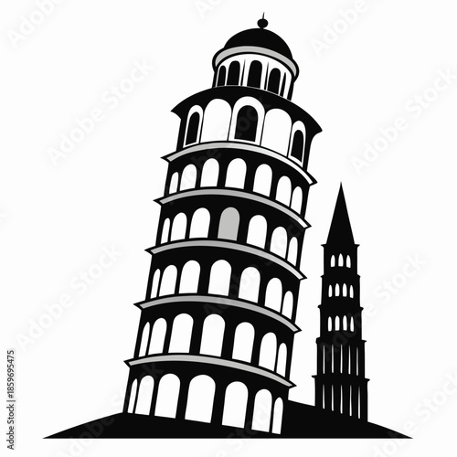 leaning tower line art silhouette vector illustration
