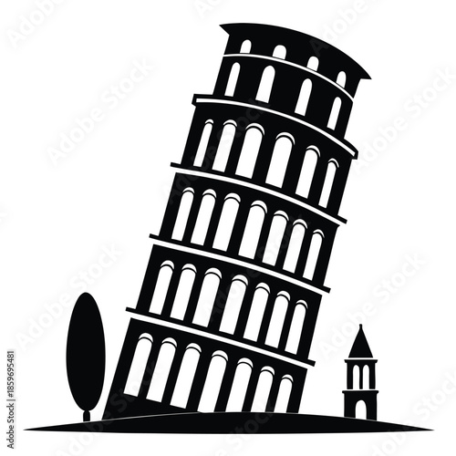 leaning tower line art silhouette vector illustration