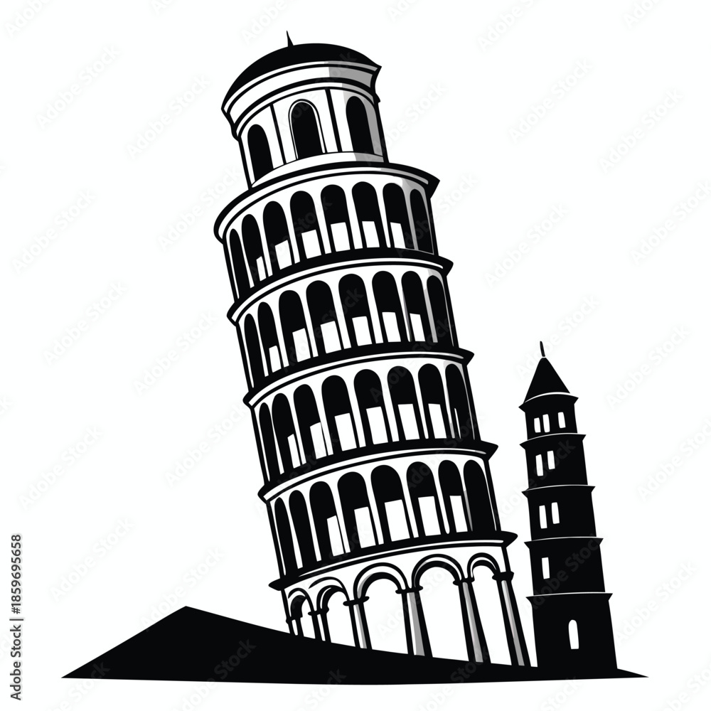Obraz premium leaning tower line art silhouette vector illustration