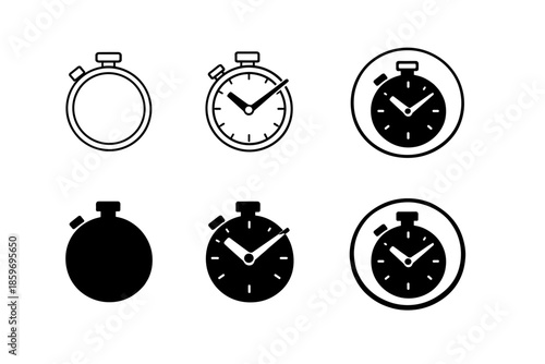 Collection of stopwatch icons in various styles for timekeeping and measurement