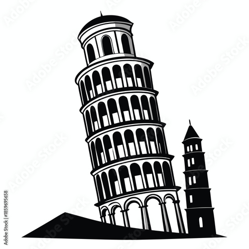 leaning tower line art silhouette vector illustration