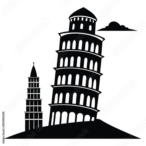 leaning tower line art silhouette vector illustration