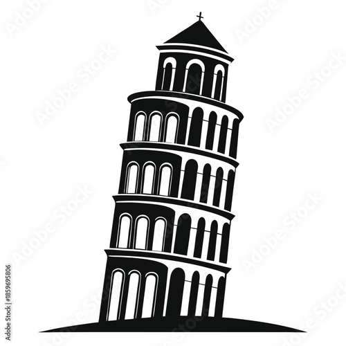 leaning tower line art silhouette vector illustration