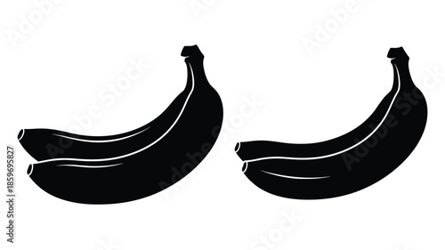 Simple black and white illustration of two bunches of curved bananas