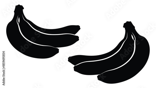 Two bunches of ripe bananas presented in a simple black and white illustration