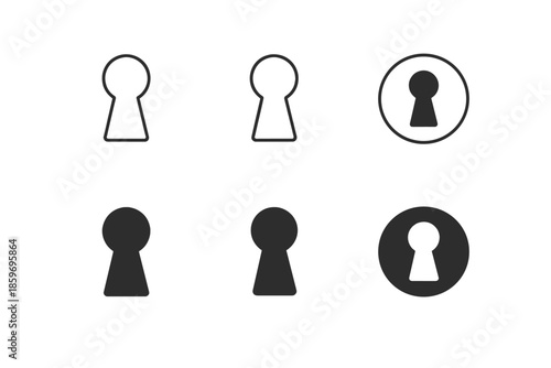 Collection of keyhole icons in outline and solid fill styles on a white background