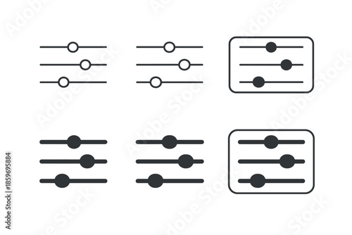 Set of sliders and controls icons for interface adjustment and customization