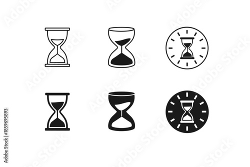 Collection of hourglass icons representing time passing and measurement