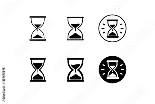 Collection of hourglass icons representing time passing and measurement in various styles