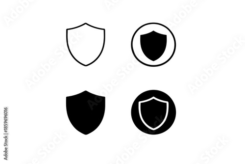 Set of shield icons representing security, protection, and safety in various styles