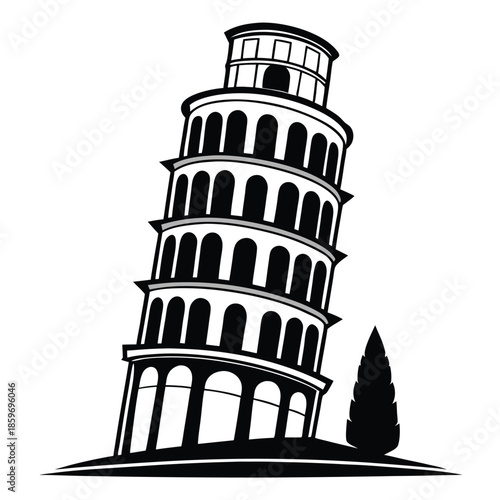 leaning tower line art silhouette vector illustration