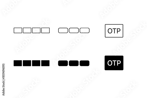 One-time password input fields and OTP label, black and white icons