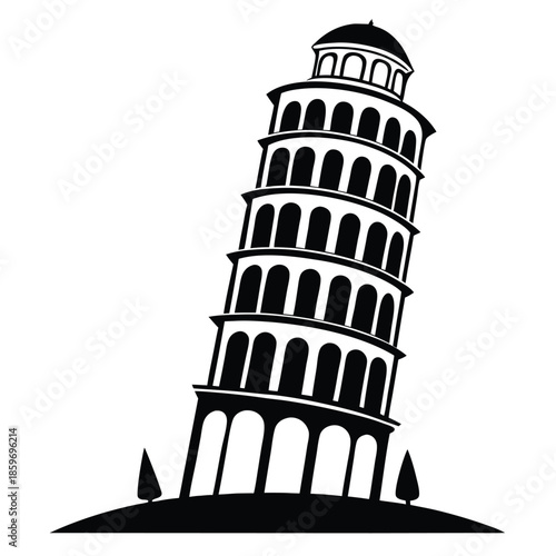 leaning tower line art silhouette vector illustration
