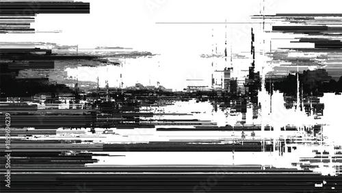 Distorted glitchy digital effect on white background