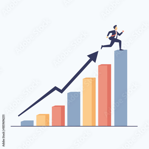 Business Growth Success Illustration – Man Climbing Upward Chart Vector