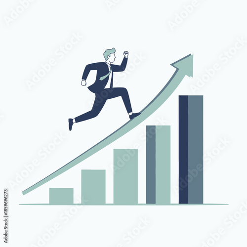 Business Growth Success Illustration – Man Climbing Upward Chart Vector