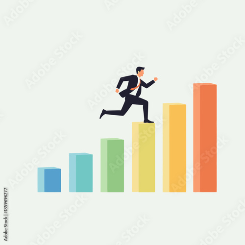 Business Growth Success Illustration – Man Climbing Upward Chart Vector