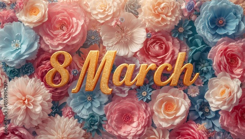 Celebration of Flowers and Colors for 8 March Event With Floral Designs and G...