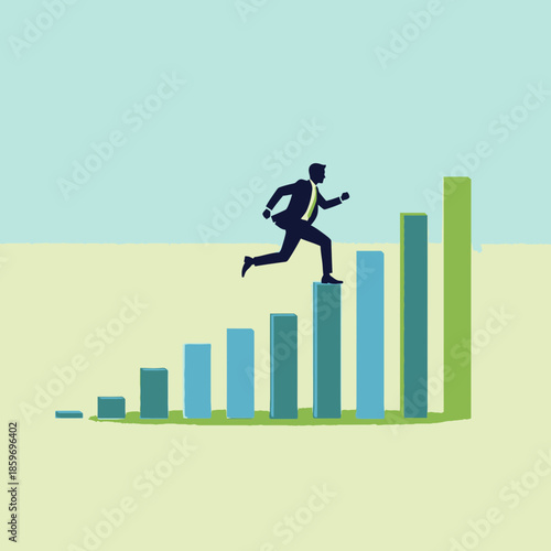 Business Growth Success Illustration – Man Climbing Upward Chart Vector