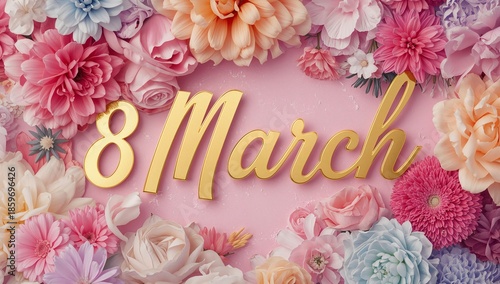 Celebration of Flowers and Colors for 8 March Event With Floral Designs and G...