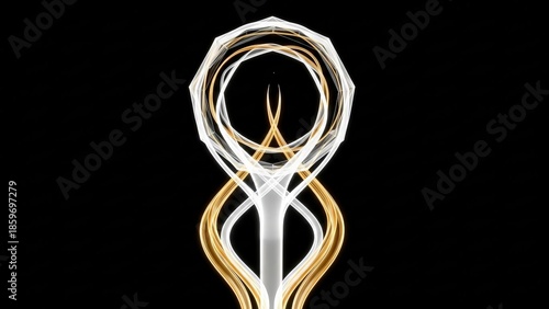 Abstract geometric design with metallic gold and white against black background