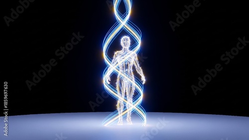 Human figure with energy flow representing life and health concept